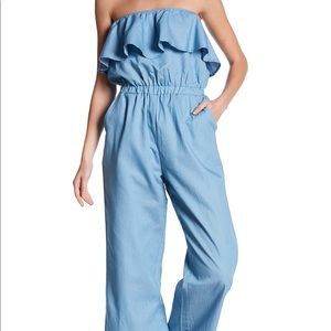 strapless jean lookalike jumpsuit